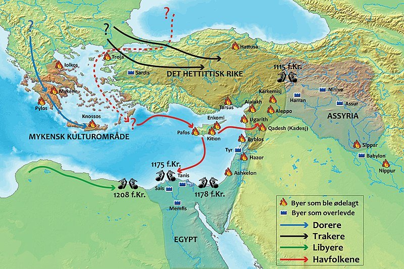 Karta visande kollapsen under slutet av bronsldern i stra Medelhavsomrdet
