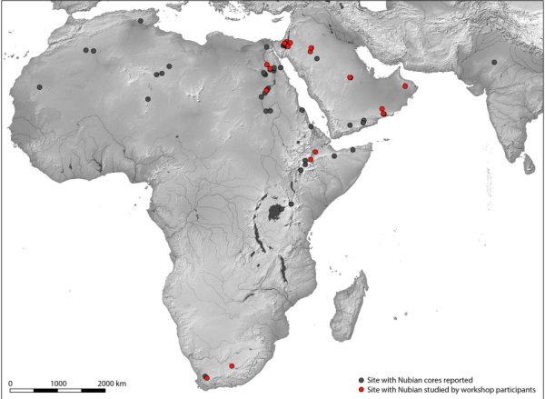 Karta ver alla fyndplatser med nubisk levallois